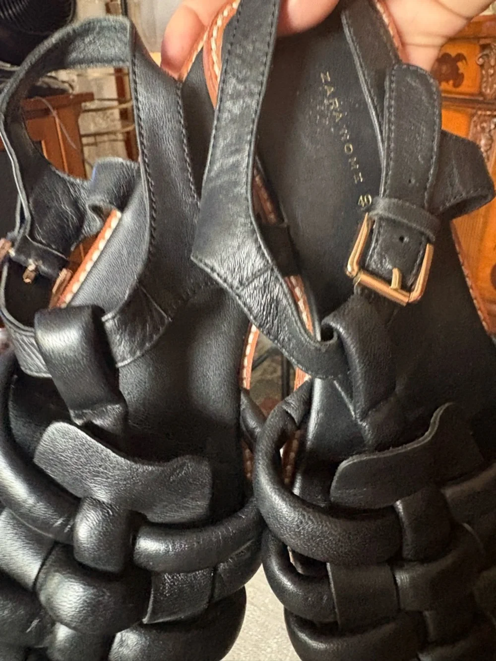 Zara home Black Braided caged Leather Sandals - Picture 8 of 10